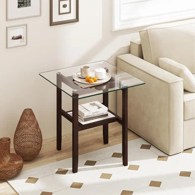 The Range 61CM Square Glass Side Table - Brown