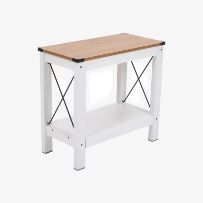 The Range Side Table with a Lower Storage Shelf - Wood / White & Wood