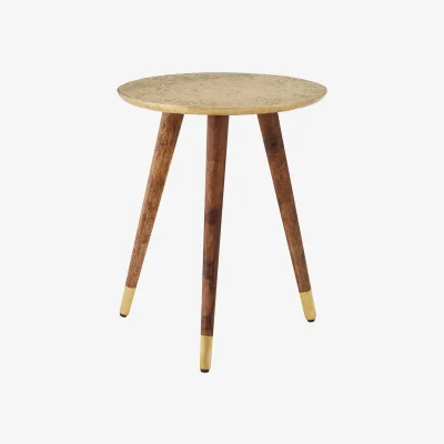 The Range Boho Gold Finish Carved Metal Top Side Table - Gold