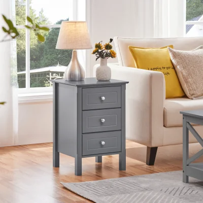 The Range Yaheetech Set of 2 End Tables with 3 Drawers & Metal Knobs - Grey