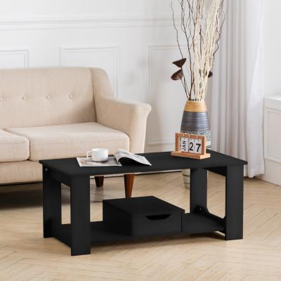 The Range 2 Layer Wooden Side Table With Slide Drawer Living Room Furniture - Black