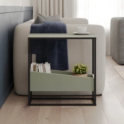 The Range Decortie Lido End Table with Angled Open Storage - Ash Green