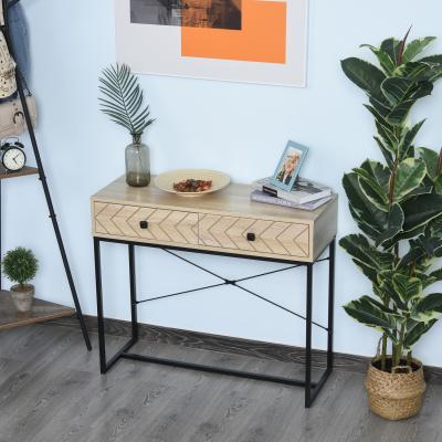 The Range Embossed Arrow Side Table with 2 Drawers - Brown