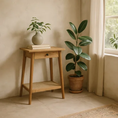 The Range Pisa Mango Wood Side Table with Jute Shelf and Tapered Legs - Brown