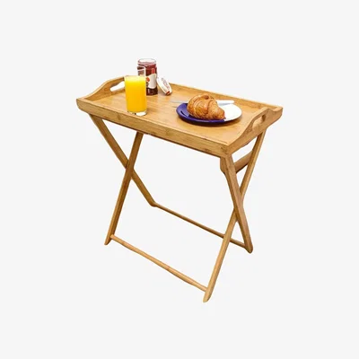 The Range Bamboo Folding Side Table With Detachable Serving Tray - Natural Brown