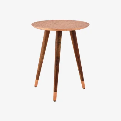 The Range Boho Copper Finish Carved Metal Top Side Table - Gold