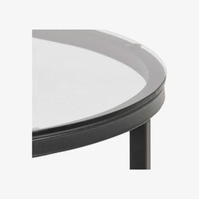 The Range Oakfern Round Side Table, Smoked Grey Glass Top, Matt Black Metal Base - Grey