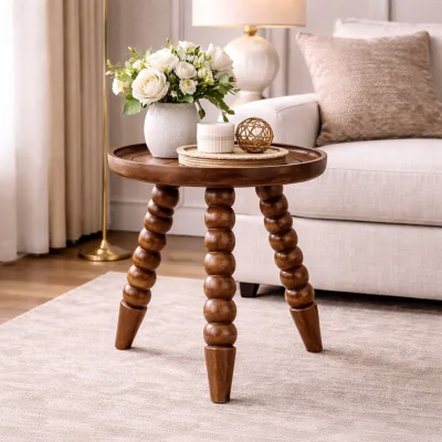 The Range Solid Wood Spindle Tray Side Table - Brown