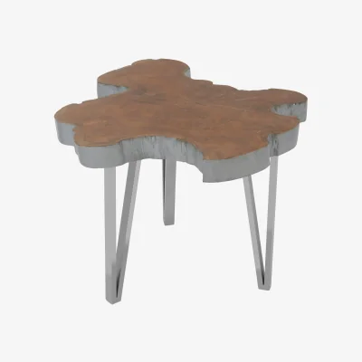 The Range Surak Teak Wood Medium Side Table - Silver