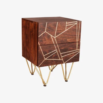 The Range Wyld Haus Bandung 2-Drawer Side Table dark mango wood and gold - Brown