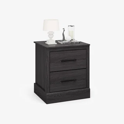 The Range Compact Floor Night Table End Table with 2 Drawers - Dark Grey Oak