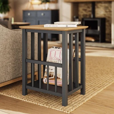 The Range Solid Oak Magazine Rack Table Ready Assembled - Graphite Blue / Square