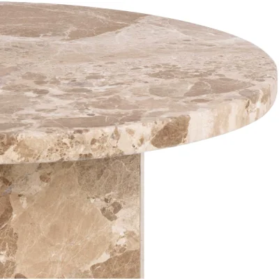 The Range Bremen Brown Marble Round Side Table with Hexagon Base - Brown