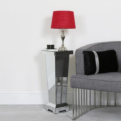 The Range Long Mirrored Pedestal Side Table - Silver/Mirror