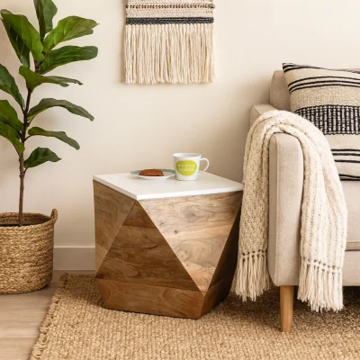 The Range Alington Mango Wood Side Table with White Resin Top - Brown
