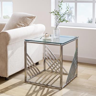 The Range Luxury Tempered Glass Top End Side Table  - Silver
