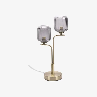 The Range Amelie Gold Stem 2 Way Ribbed Glass Lamp Table Light with LED Bulbs - Gold