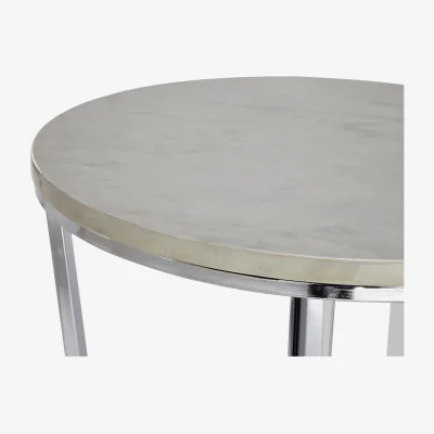 The Range Allure Round White Faux Marble End Table - Silver