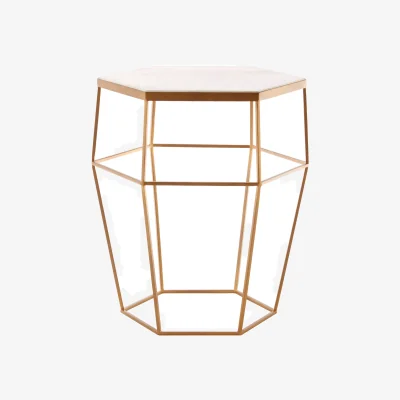 The Range Shalimar Hexagonal Marble Top Side Table - Gold