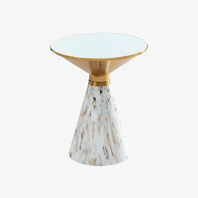 The Range Ferguson White Ceramic Round Side Table with White and Gold Trim - White