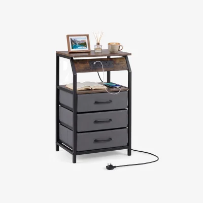 The Range Costway 77cm Tall Nightstand with USB Port Type-C Port with Storage Shelf - Brown