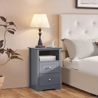 The Range Yaheetech Set of 2 End Tables with 2 Drawers & 1 Cubb - Grey