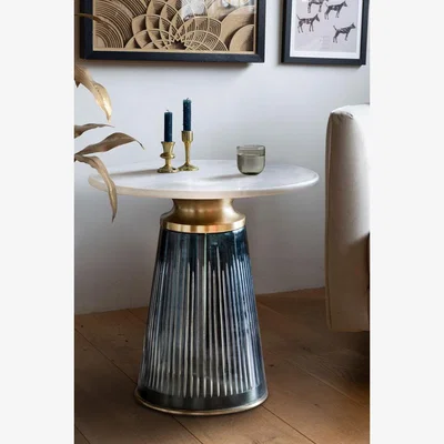 Rockett St George Blue Tapered Glass & Marble Side Table