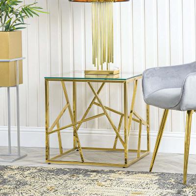 The Range Side Table - Roma Gold Metal Glass Top Lamp End Table - Gold