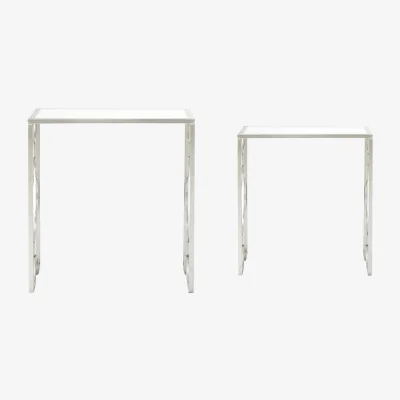 The Range Merlin Set Of Two Silver Leaf Side Tables - Silver