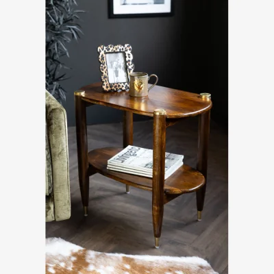 Rockett St George Dark Wood & Brass Oval Side Table