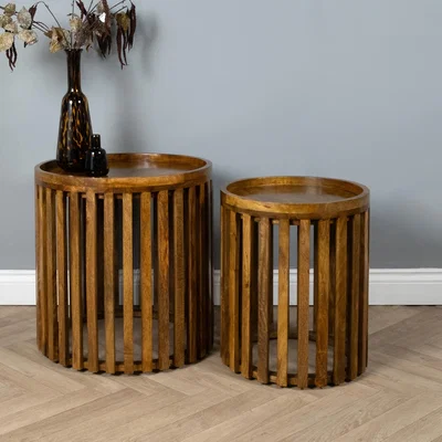 The Range Set Of 2 Solid Mango Wood Lamp Tables  - Brown