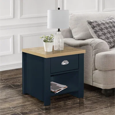 The Range Highgate 1 Drawer Lamp Table - Navy Blue & Oak