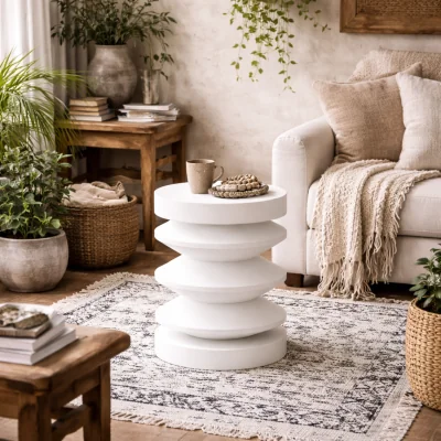 The Range Killaloe Sculptural Curved Side Table, Gloss White - White