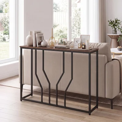 The Range Costway Console Table Wooden Grain Narrow Sofa Side Table - Brown