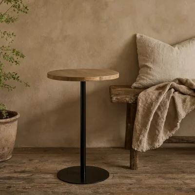 The Range San Diego Round Mango Hardwood Side Table with Metal Pedestal - Brown