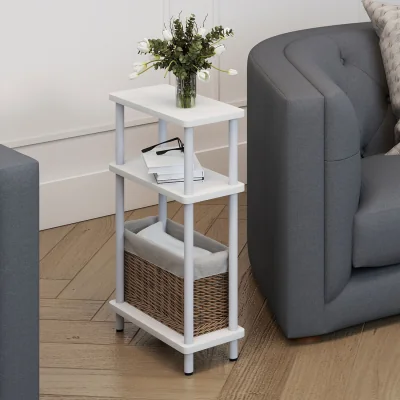 The Range Slim Side Table 3 Tier Narrow Sofa End Table Bedside Storage Stand - White
