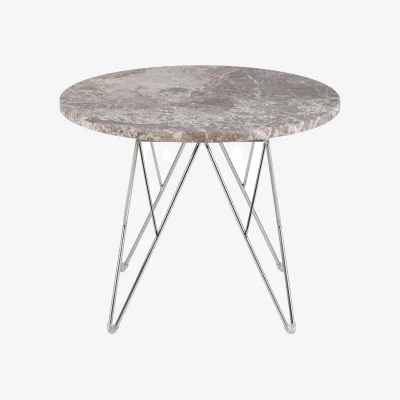 The Range Alba Round Side Table, Grey-Brown Spider Marble Top, Chromed Wire Legs - Grey