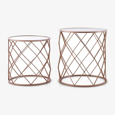 The Range Mirrored Top Stackable End Sofa Side Tables - Rose Gold