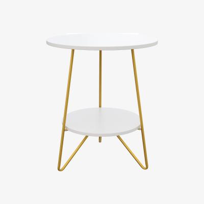 The Range 2-Tier Round Side Table with Gold Legs - White & Gold