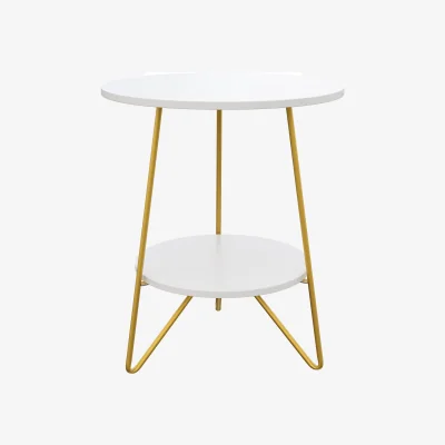 The Range 2-Tier Round Side Table with Gold Legs - White & Gold