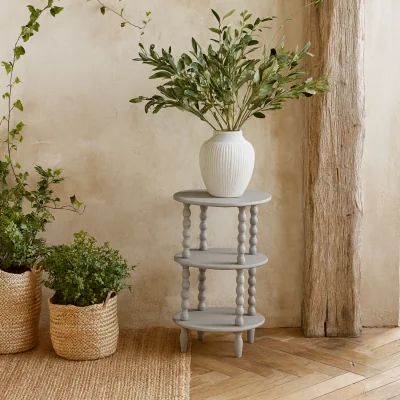 The Range Thu Tall 3 Tier Round Side Table in Soft Wood Height - Grey