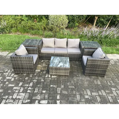 The Range Fimous 6-Piece Rattan Set with Armchair, 2 Side Tables & Coffee Table - Dark Grey