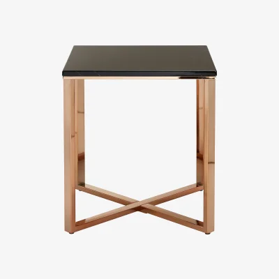 The Range Allure Square Black Faux Marble End Table - Gold