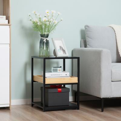 The Range Industrial 3 Tiers Side Table with Glass Top