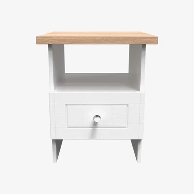 The Range Vienna Bottom Drawer Lamp Table - Porcelain Ash & Bardolino Oak