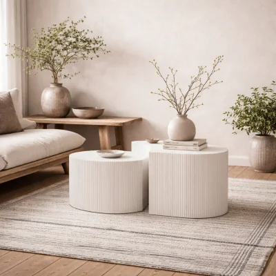 The Range Wyld Haus Tabelle Set of 2 Minimalist White Side Tables, Asymmetrical Matt Finish - White