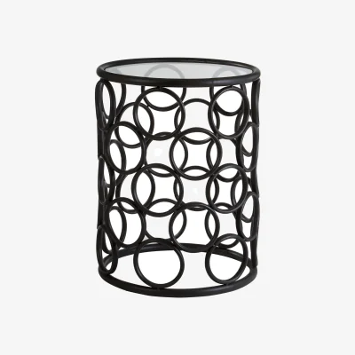 The Range Antalya Black Round Side Table with Glass Top - Black