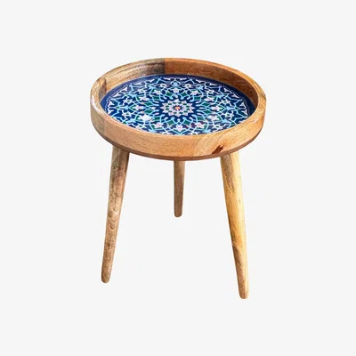 The Range Handmade Mango Wood Side Table With Detachable Legs Marrakesh - Blue