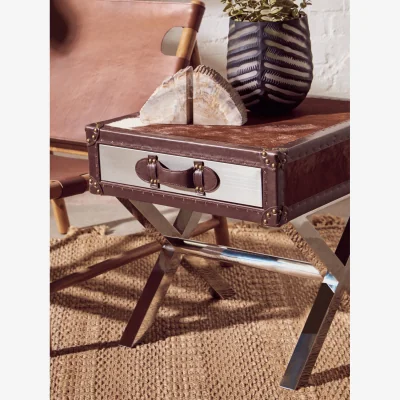The Range Kensington Townhouse Brown And White Genuine Cowhide One Drawer Table - Brown