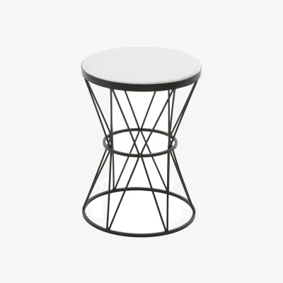 The Range Shalimar Round White Marble Top Side Table - Black